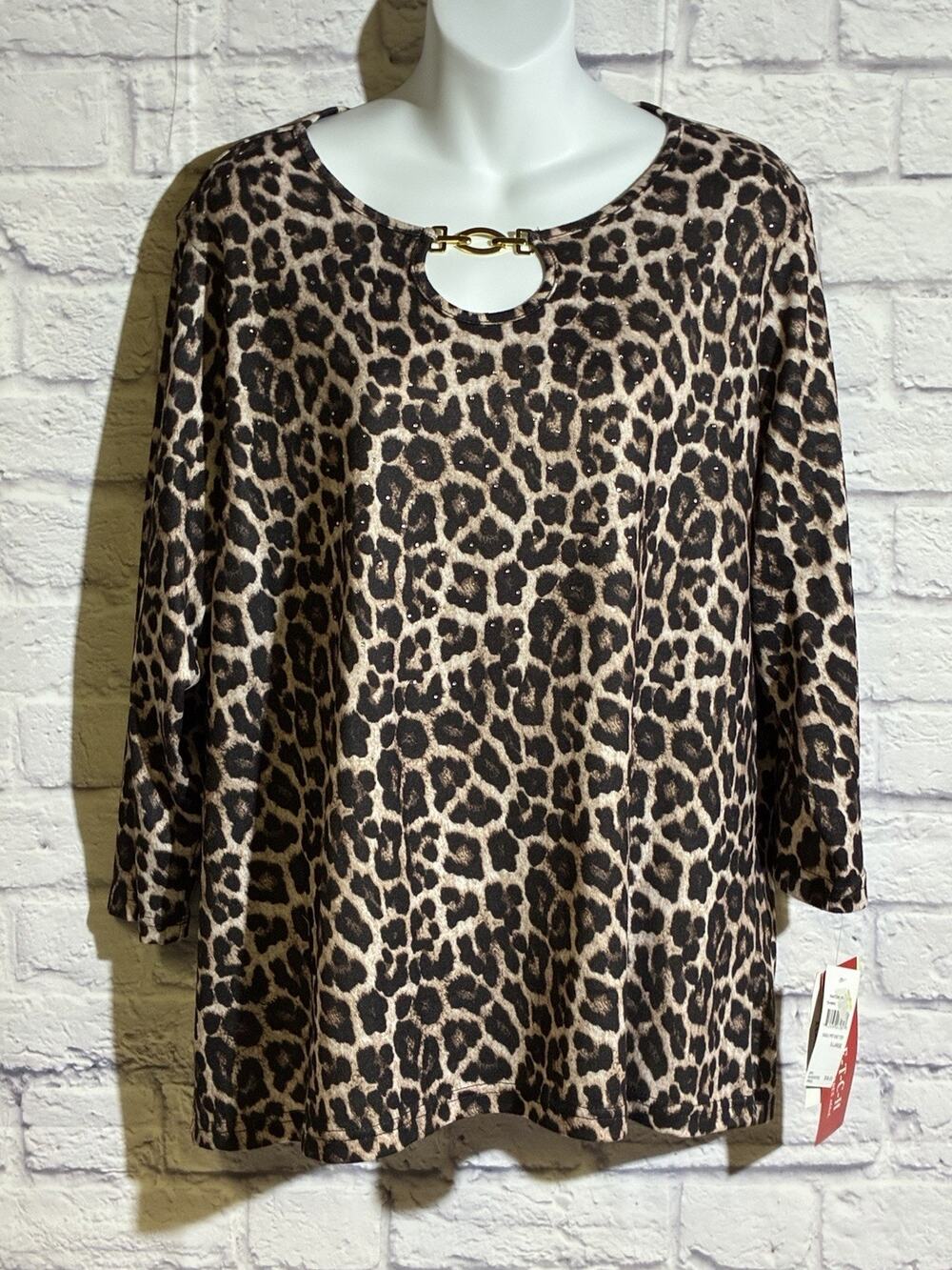 Cathy Daniels Leopard Print Top XL NWT Gold Hardware Rhinestone